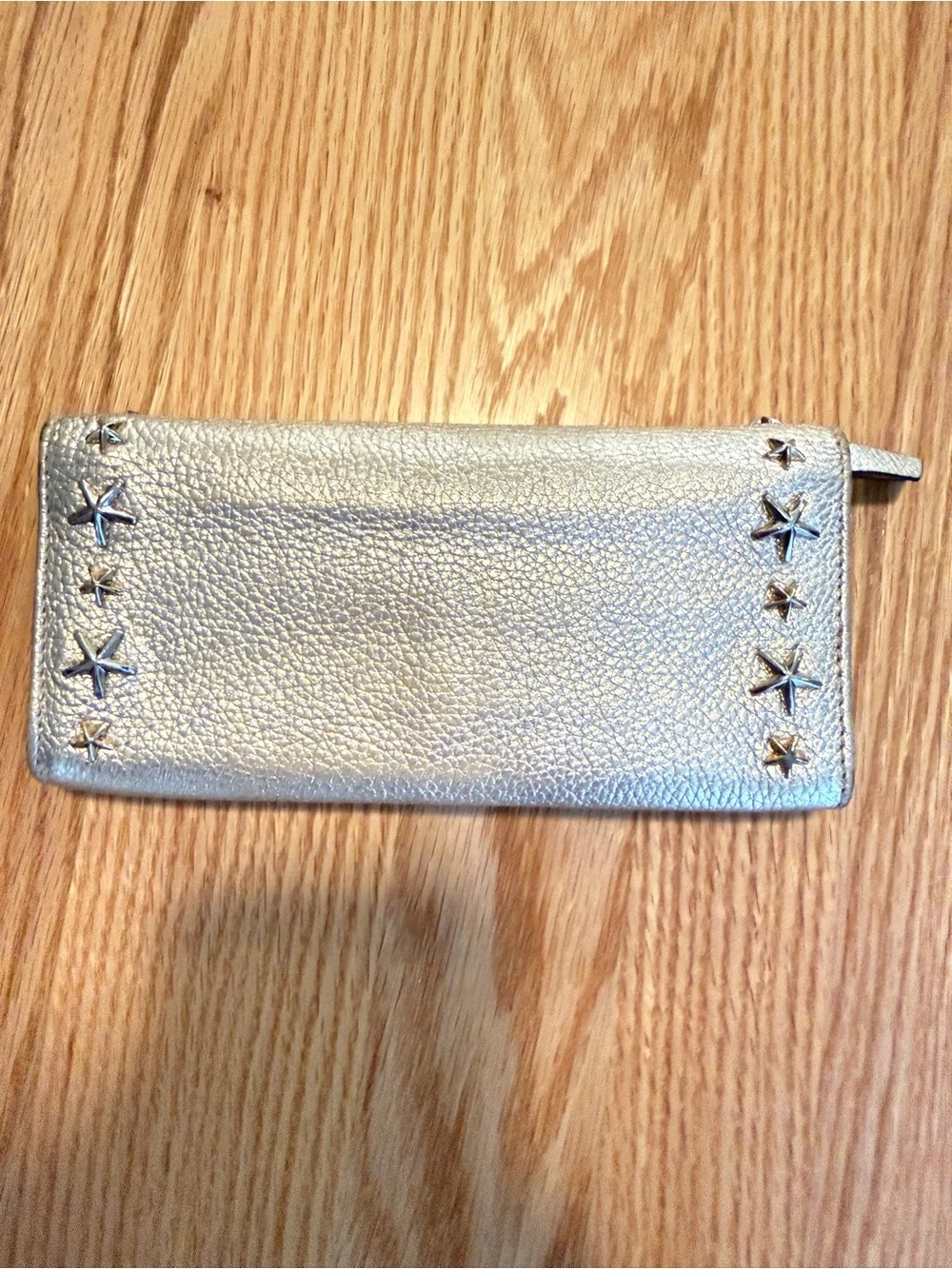 Authentic Jimmy Choo Nino Silver Metallic Leather Star Stud Wallet